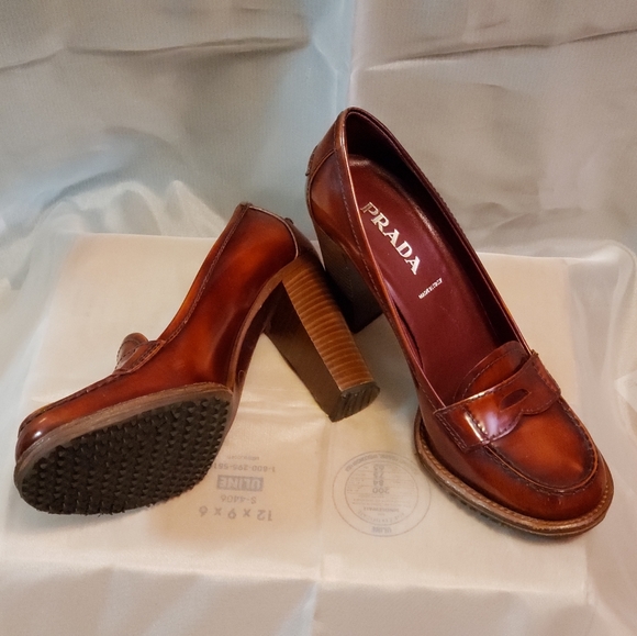 Prada heels size 36/6 copper red stacked 3.5" heels - Picture 4 of 8